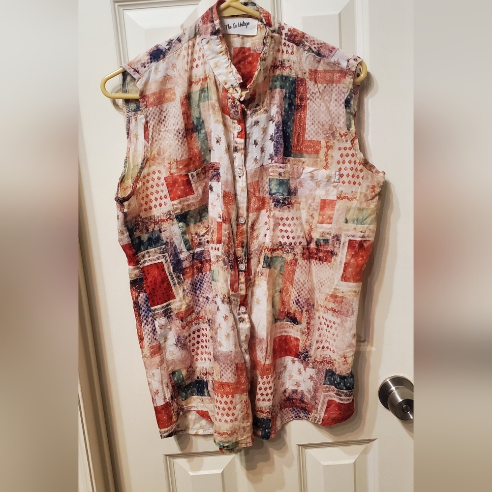 The Nu Vintage Colorful Sleeveless Button-Up Top Suze Small
